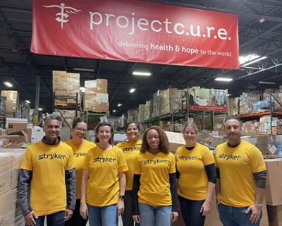 Stryker employees volunteer at a Project C.U.R.E. distribution center