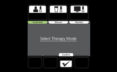 Simulation des Altrix-Bildschirms von Stryker mit Aufforderung zur Eingabe eines Behandlungsmodus