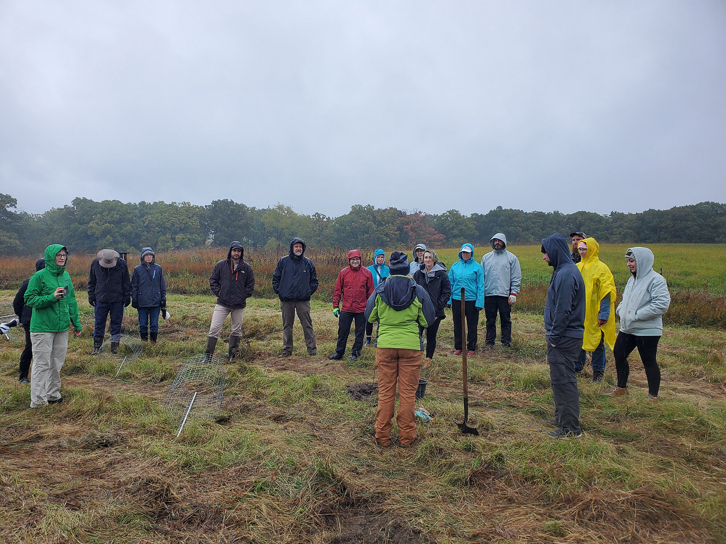 Group of Stryker employees learning how to plant tree