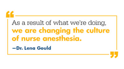 Dr Lena Gould quote - As a result of what we're doing, we are changing the culture of nurse anesthesia. 