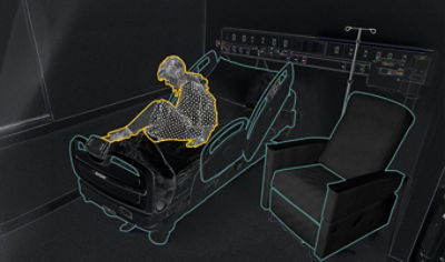 A depiction of ambient monitoring catching a fall risk patient leaving their bed