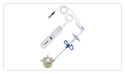 Step 5: Insert probe, seat spacer on access cannula using gray button, adjust probe, and retract conduit to expose emitters
