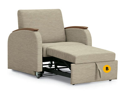 Unity chaise lounge sleeper labeled to identify pull handle