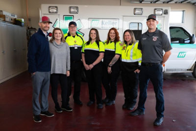 Sudden cardiac arrest survivor Derrick Mosley and the first responders who saved him