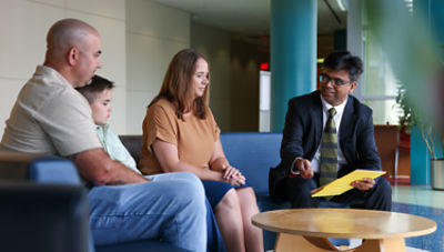 Eli with his family following his diagnosis and treatment for osteoid osteoma