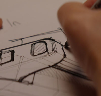 Designer sketching the outline of the LIFEPAK 35 monitor/defibrillator