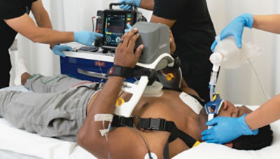 ER staff treating patient with LIFEPAK 35 and LUCAS 3 chest compression system