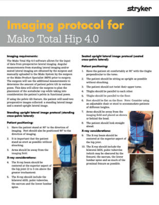 Mako Total Hip SmartRobotics™ - Imaging protocol for Mako Total Hip 4.0