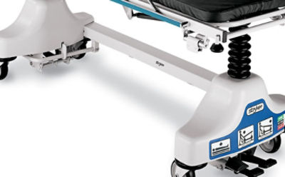 Close-up of the u-shaped base on Stryker's Fluoroscopy Stretcher