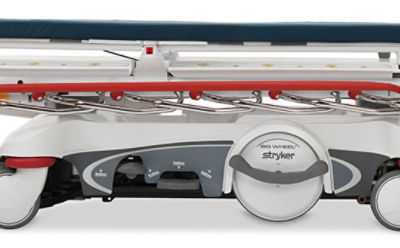 Primo piano delle sponde laterali Glideaway sulla barella Prime X Stryker