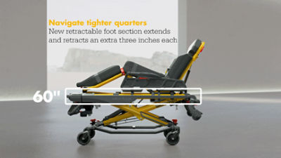 Power-PRO 2 powered ambulance stretcher and its new foot section's ability to extend and retract an extra three inches each