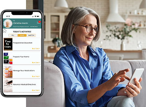 Patient using the RecoveryCOACH app