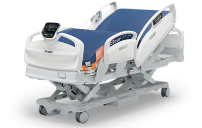 Animacja przedstawiająca łóżko szpitalne ProCuity firmy Stryker z każdej strony