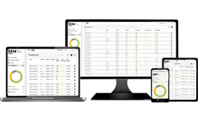 Stryker's Smart Equipment Management shown on a laptop, desktop, tablet, and mobile phone