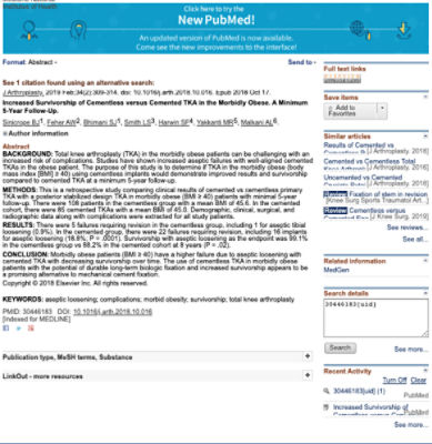 Increased Survivorship of Cementless versus Cemented TKA in the Morbidly Obese. A Minimum 5-Year Follow-Up - PubMed