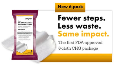 New 6-pack for skin prep is the first FDA-approved 6-cloth CHG package and features fewer steps, less waste, and the same impact.