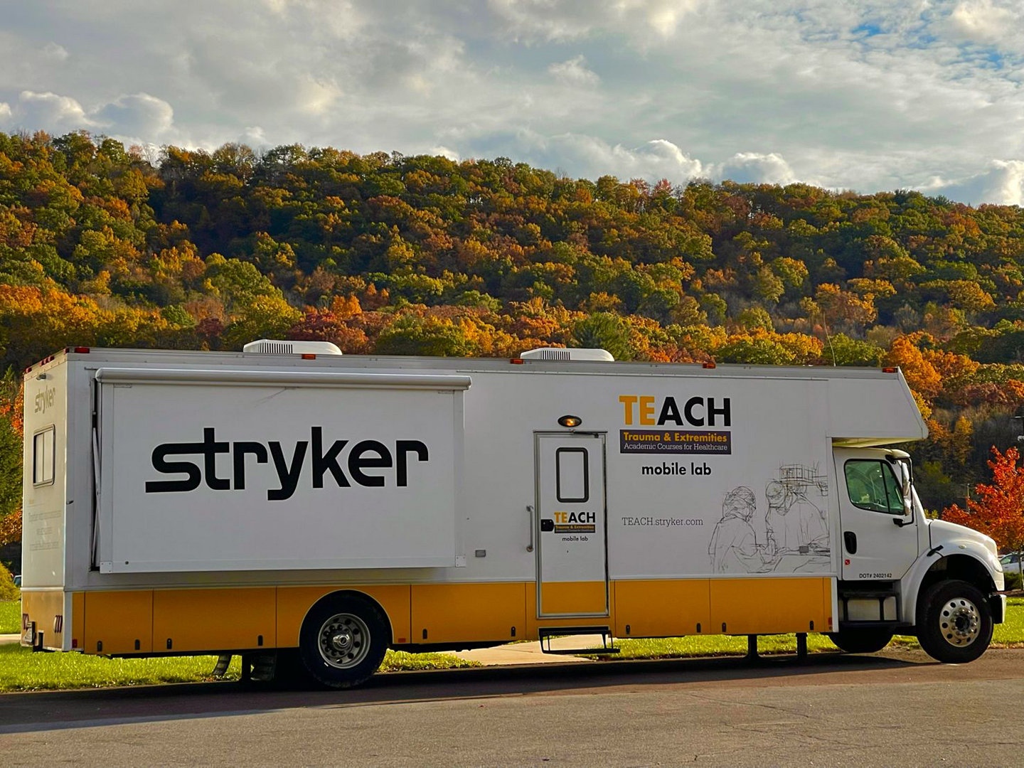 Mobile education specialist, Christopher, snaps a shot of the TEACH mobile lab at its destination in Danville, PA.