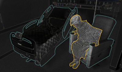 Rendering of Ambient Intelligence screen showing person getting out of chair