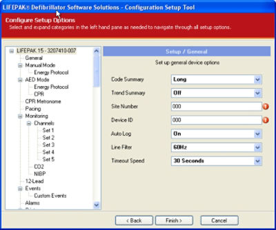 LIFEPAK 15 monitor/defibrillator configuration set up tool screen - Navigation