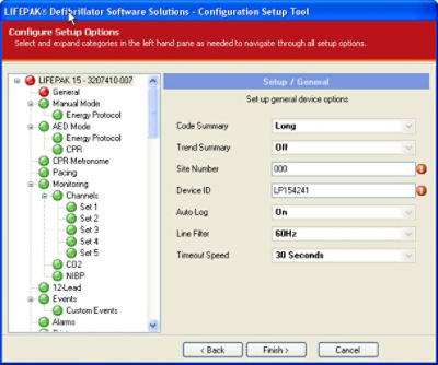 LIFEPAK 15 monitor/defibrillator configuration set up tool screen - Site number and device ID