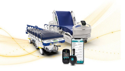 two hospital beds, mobile and and wearable devices