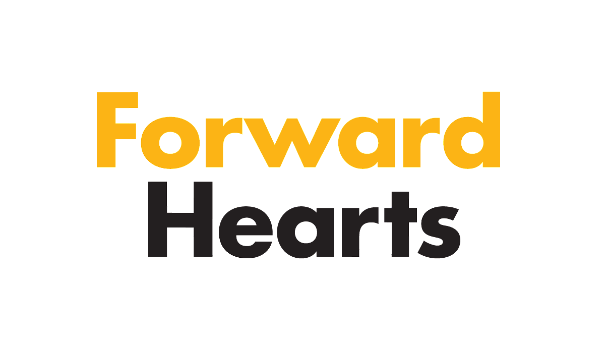 Stryker's Forward Hearts program logo - yellow and black with a heart behind it