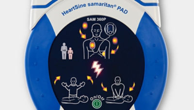 Front viw of the fully automatic HeartSine samaritan PAD 360P