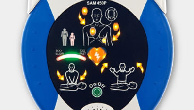 A front view of the HeartSine samaritan PAD 450P 