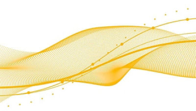 Abstract digital wave with dots and lines in a gold gradient
