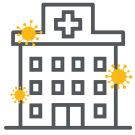 Icon of a hospital surrounded by infection