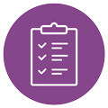 icône violette représentant un presse-papiers avec des coches