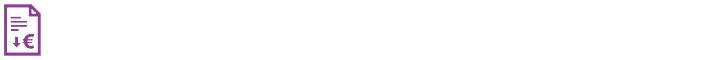 Ícone roxo de um documento com o símbolo de euro e uma seta a apontar para baixo