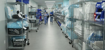 Surgery center hallway of equipment inventory