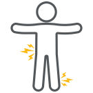 An icon of a person experiencing pressure injuries in the heel and hip