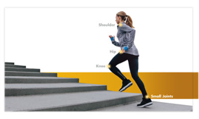 woman running up stairs - shoulder, hip, knee and small joints sports medicine indications