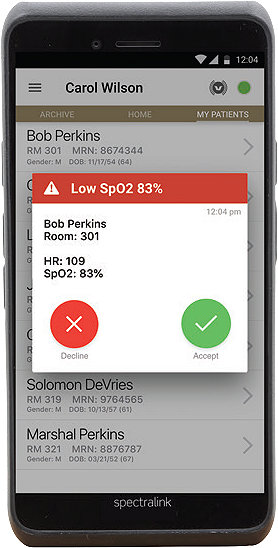 Screenshot example of an alert from the Vocera Vina app
