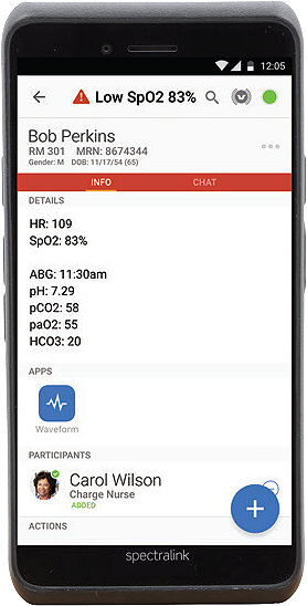 Screenshot of additional patient data as delivered by the Vocera Vina app